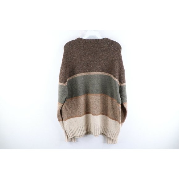 Vintage 90s Streetwear Large Striped Color Block Knit Crewneck Sweater Brown - Picture 5 of 7
